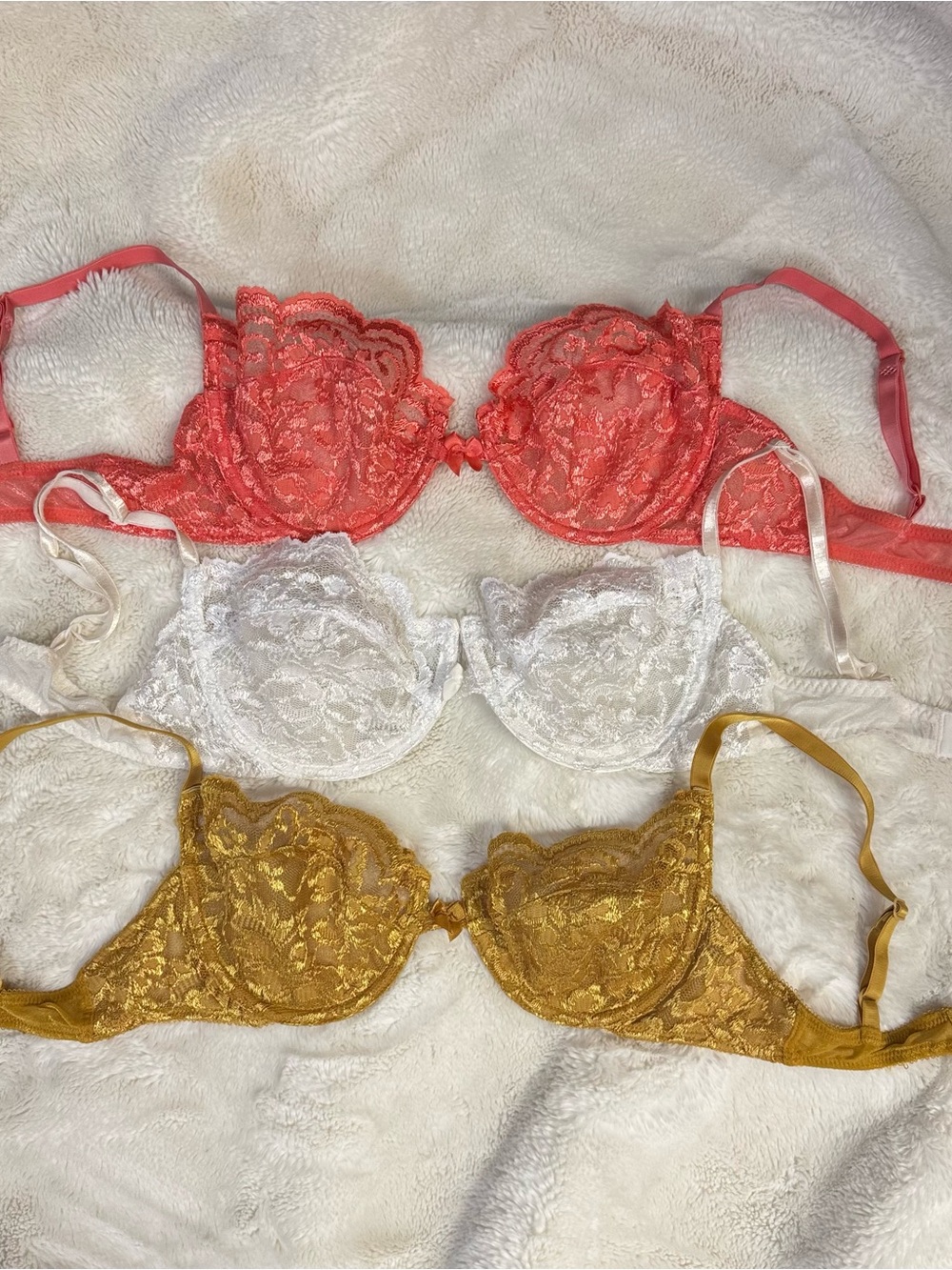 Vintage Bundle-VS Lace Underwire Bra - Coral, White & Gold 36D